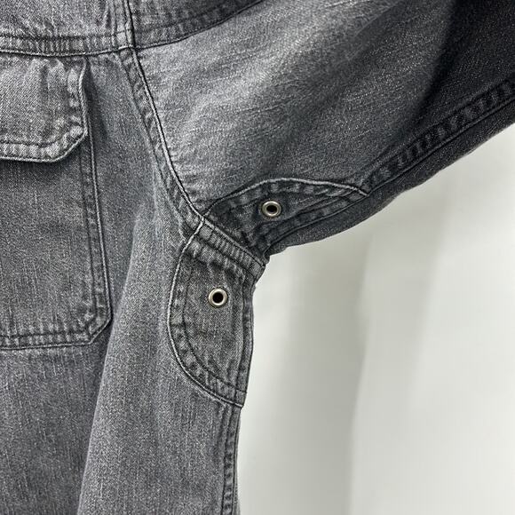 Harley Davidson Black Grey Long Sleeved Denim Logo Patch Shirt Snaps L Large - Picture 6 of 8